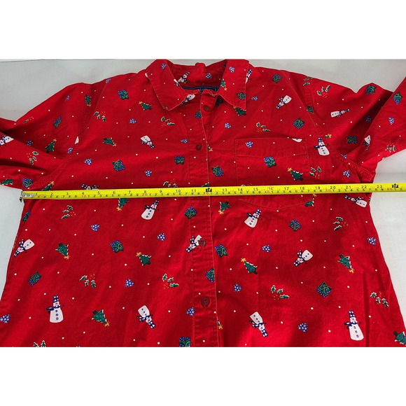 KAREN SCOTT Christmas Button Front Collared Shirt Large 100% Cotton Holiday Red - Picture 9 of 10